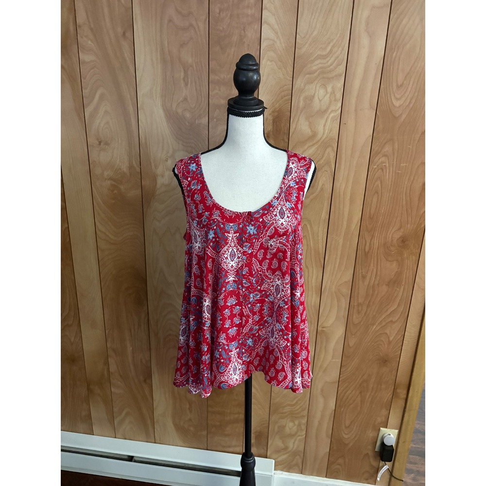 Style & Co Women Red Paisley Sleeveless Button Front Blouse Top Small